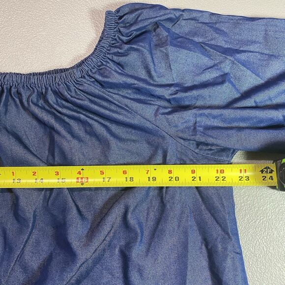 UNIQUE SPECTRUM Blouse Lace Trim 3/4 Sleeve Off Shoulder Gypsy Womens 1X Blue - Picture 4 of 9